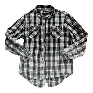 Carbon Black Ombré Plaid Button Down Shirt XL